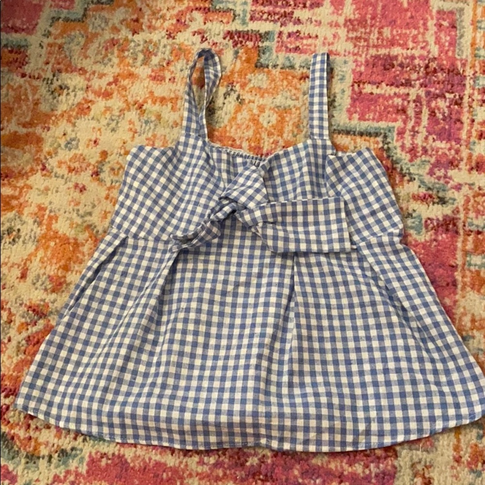 Blue and white checkered tank with bow tie